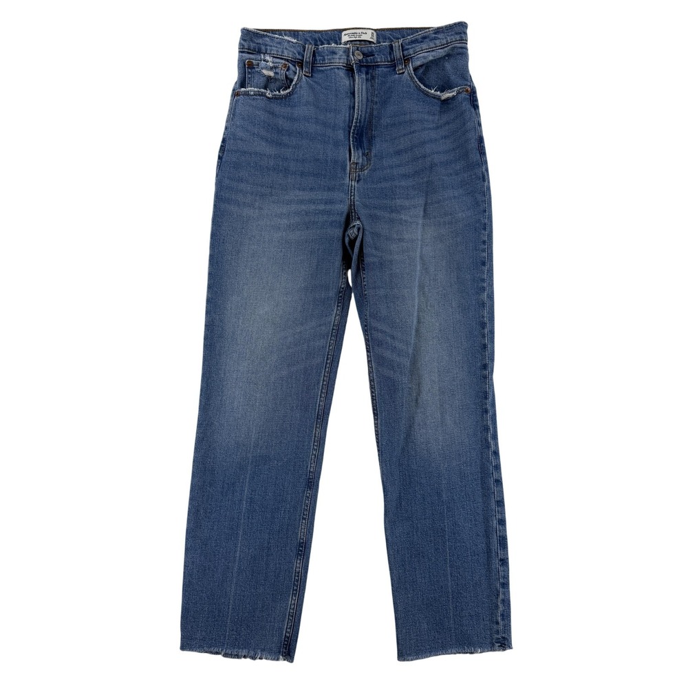 Abercrombie & Fitch The Ankle Straight Jeans Womens 30 Blue High Rise Raw Hem